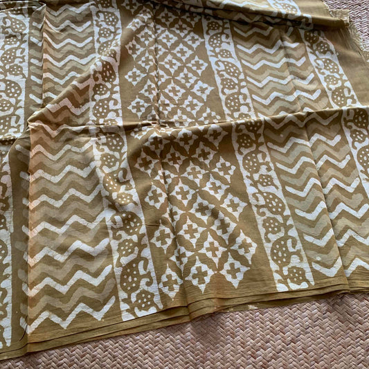 Mul Mul Cotton saree, Hand Block Printed, Mustard