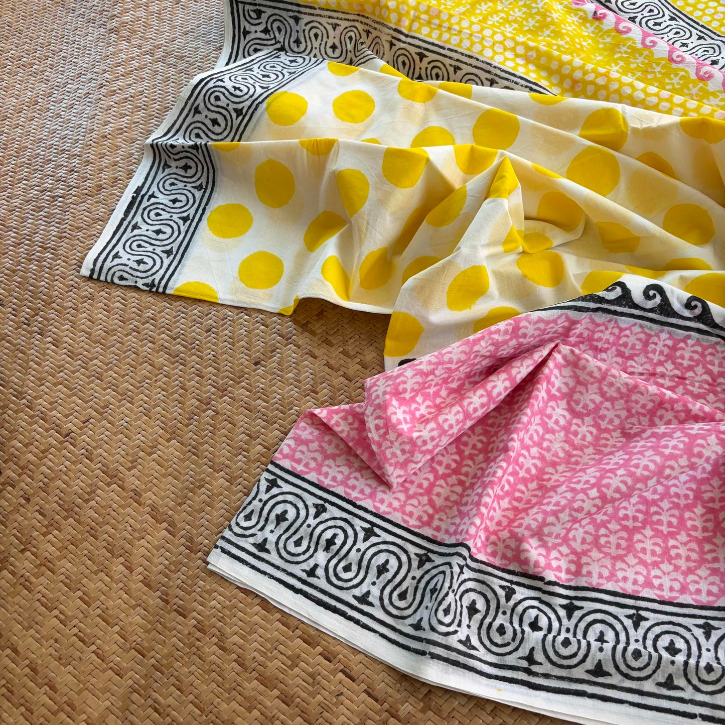 Mul Mul Cotton saree, Hand Block Printed, White
