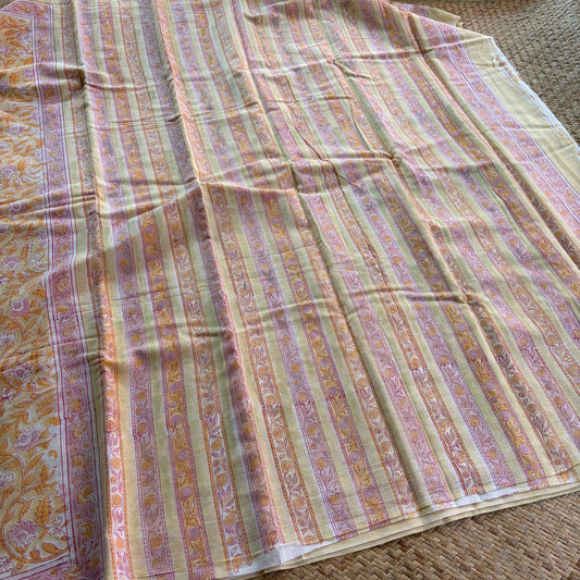 Mul Mul Cotton saree, Hand Block Printed, Butter Yellow