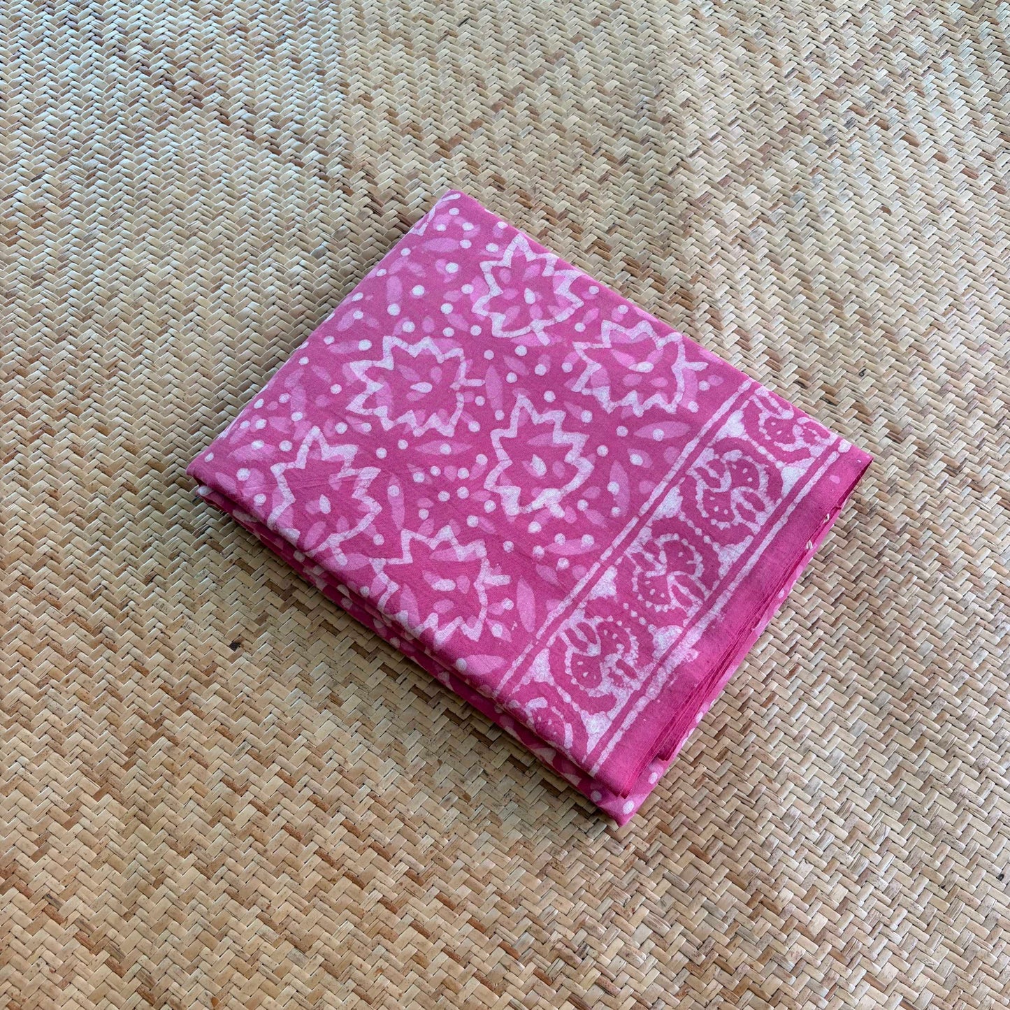 Mul Mul Cotton saree, Hand Block Printed, Pink