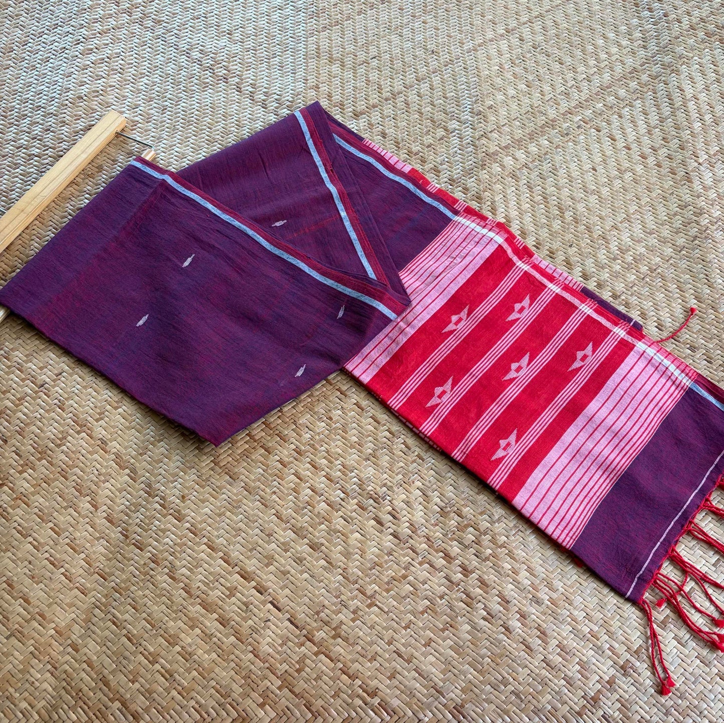 Purple, Jamdani Cotton Handloom Dupatta