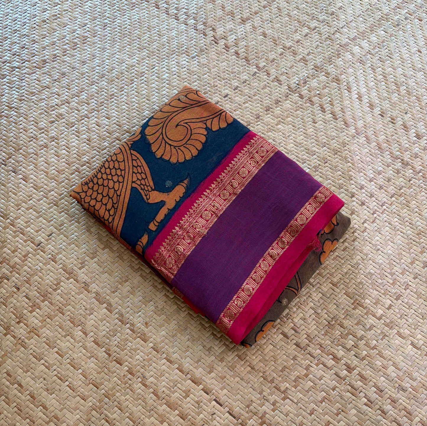 Multicoloured Kalamkari Hand Painted on Chettinad Cotton saree