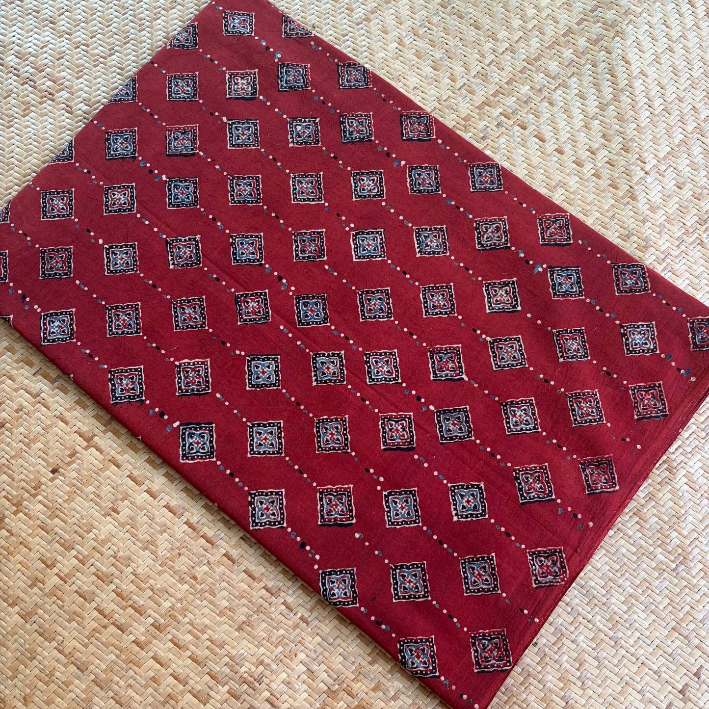 Ajrak Cotton Running Fabric, Red