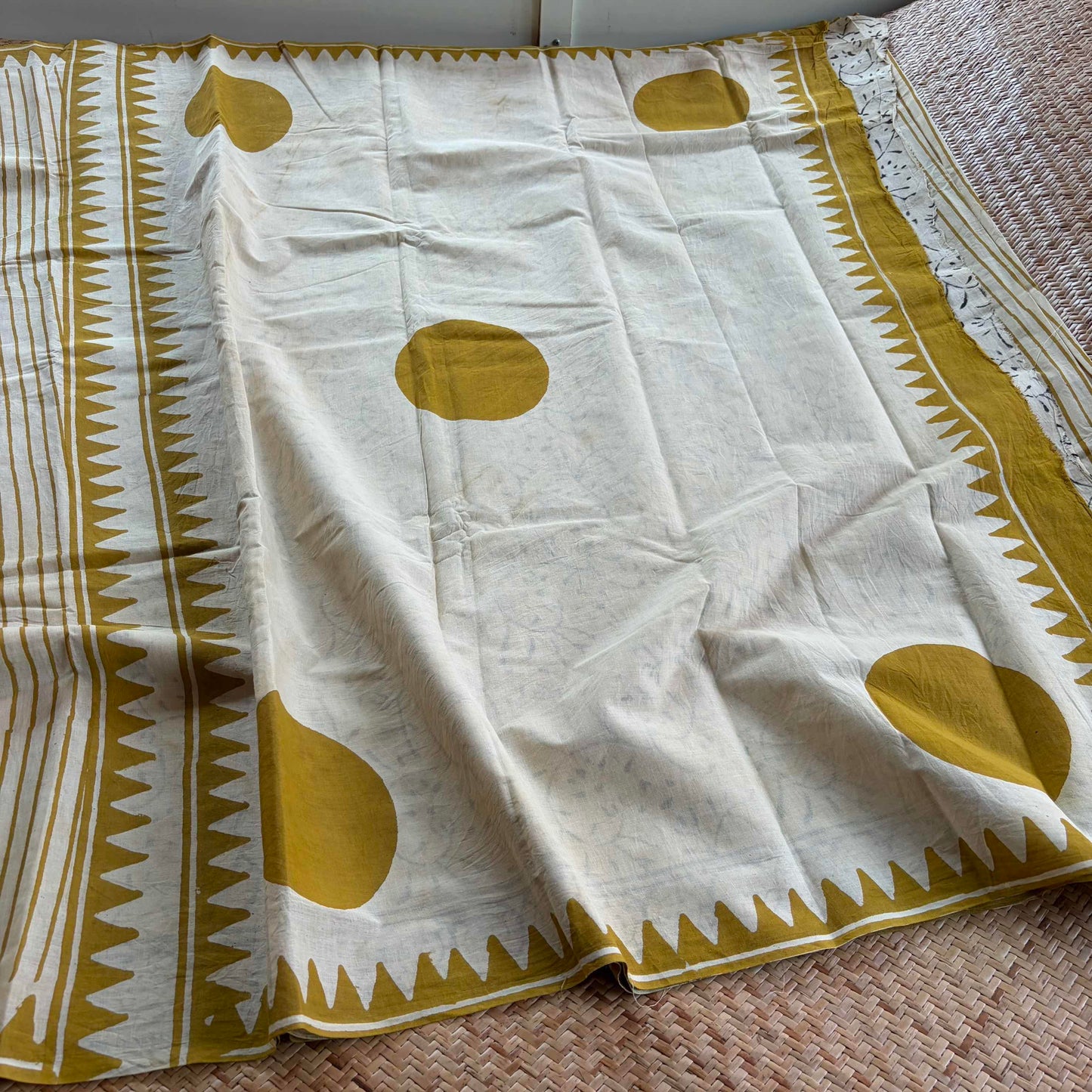 Mul Mul Cotton saree, Hand Block Printed, Mustard