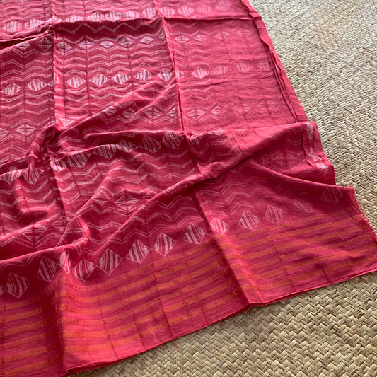 Salmon Pink, Hand Crafted Nui Shibori Sungudi Cotton Saree