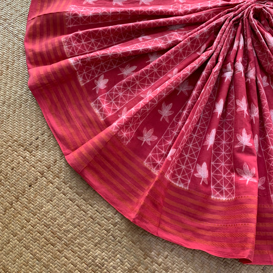 Salmon Pink, Hand Crafted Nui Shibori Sungudi Cotton Saree