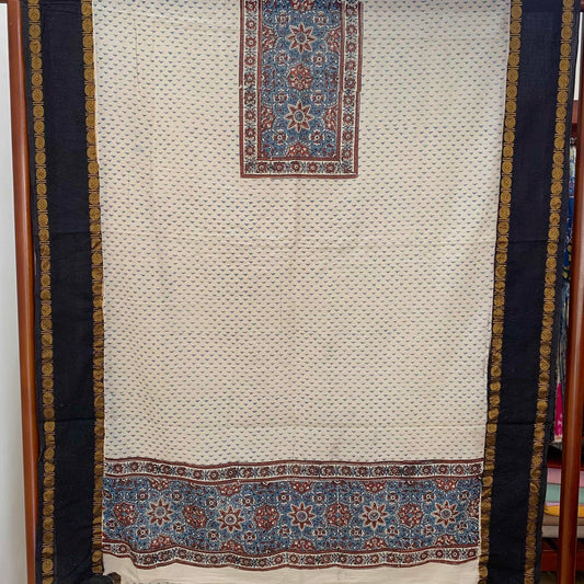 Ajrak Sungudi 2 Piece Salwar Suit Material, Off White