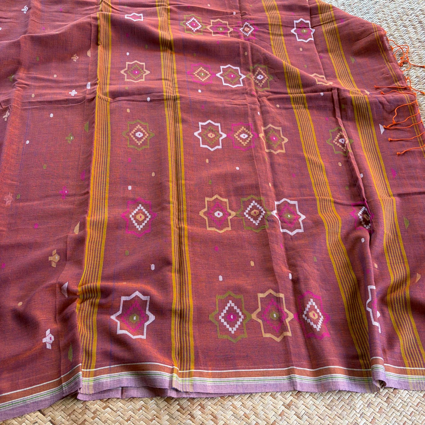 Brown Handwoven Jamdani Soft cotton Saree