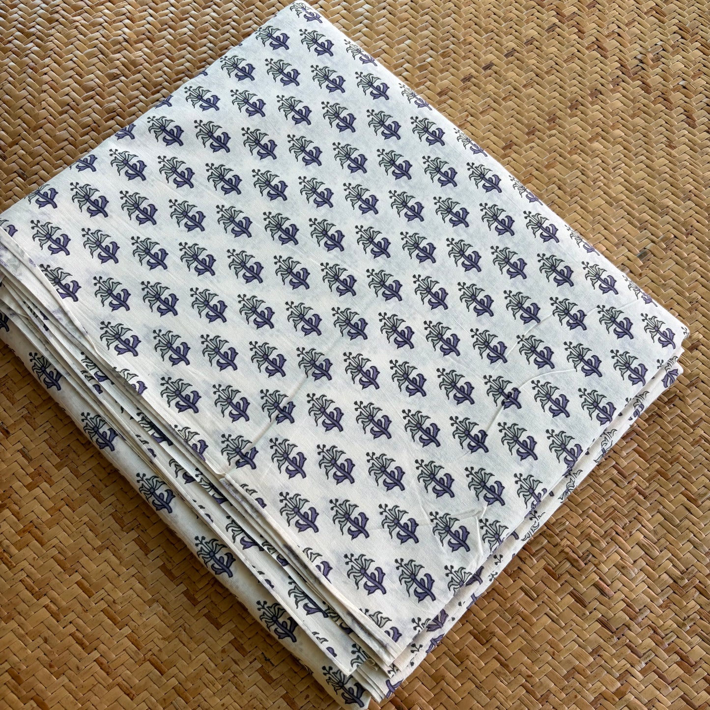 Hand Block Printed Sanganeri Cotton Running Fabric, White