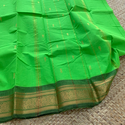 Chettinad Cotton Saree, Green Saree With Zari Border