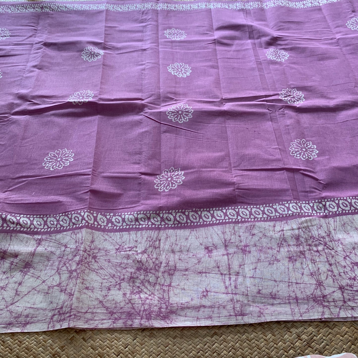 Wax Print Sungudi Saree, lilac