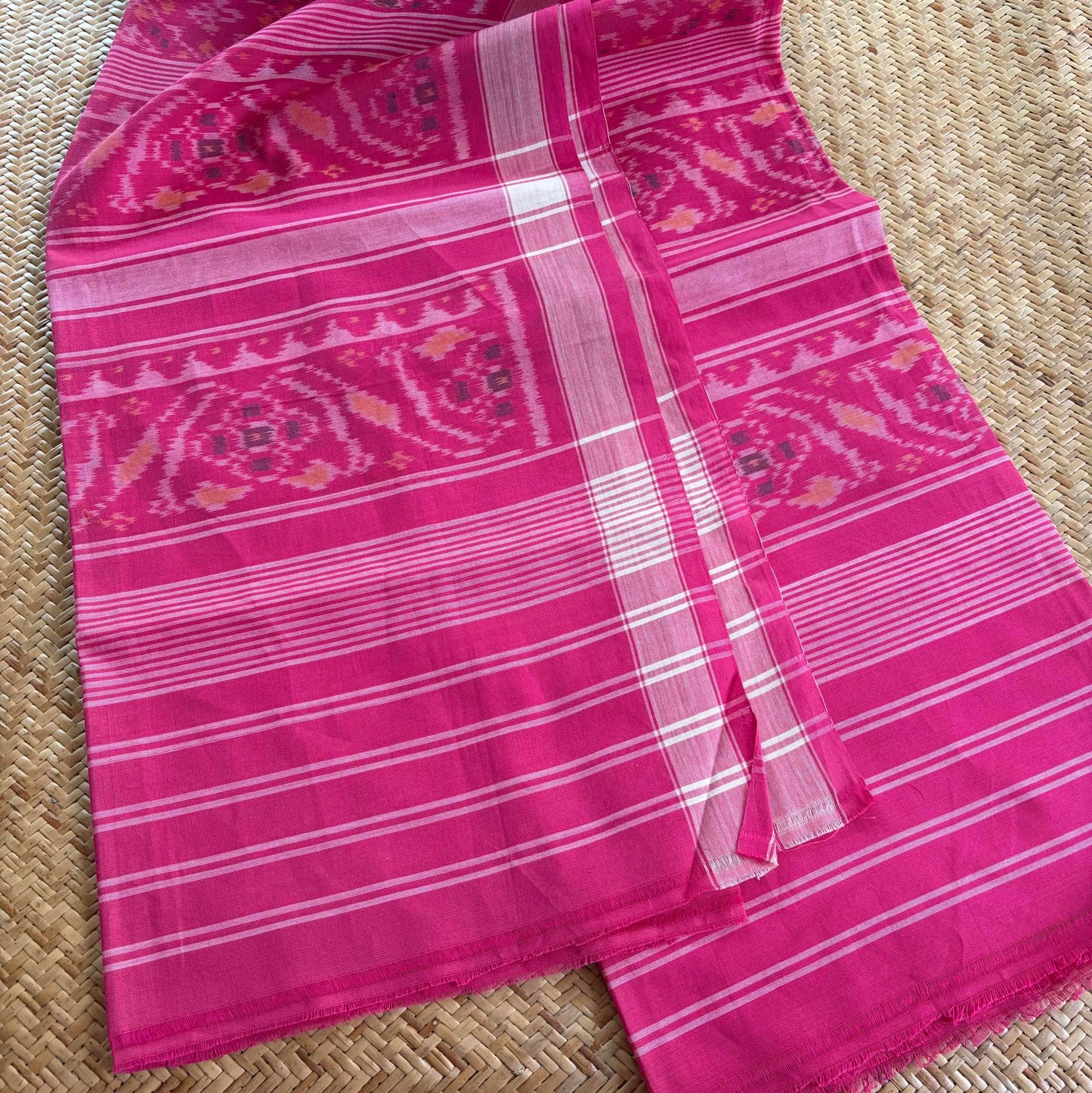 Pink, Genuine Patola Cotton Handloom Dupatta