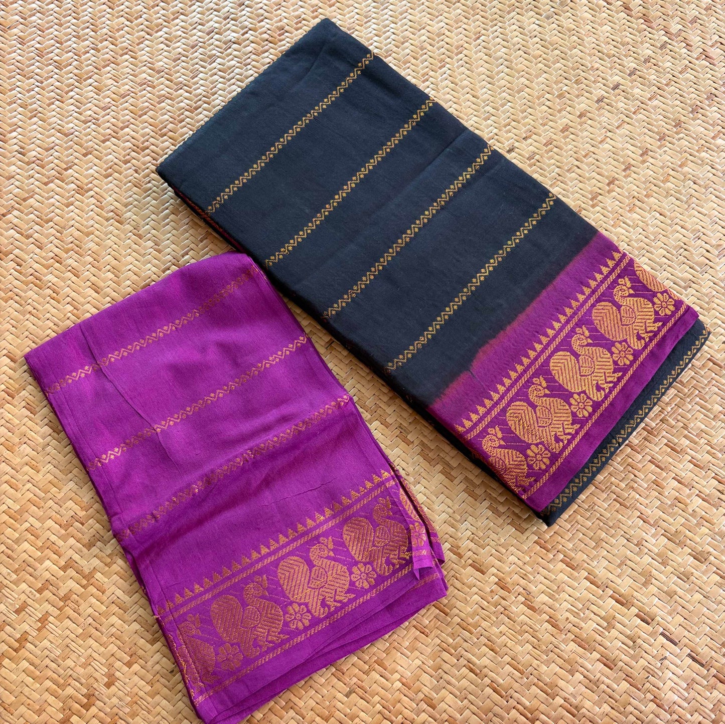 Black saree with Purple Border, Zari Velthari Madurai Sungadi Saree with blouse