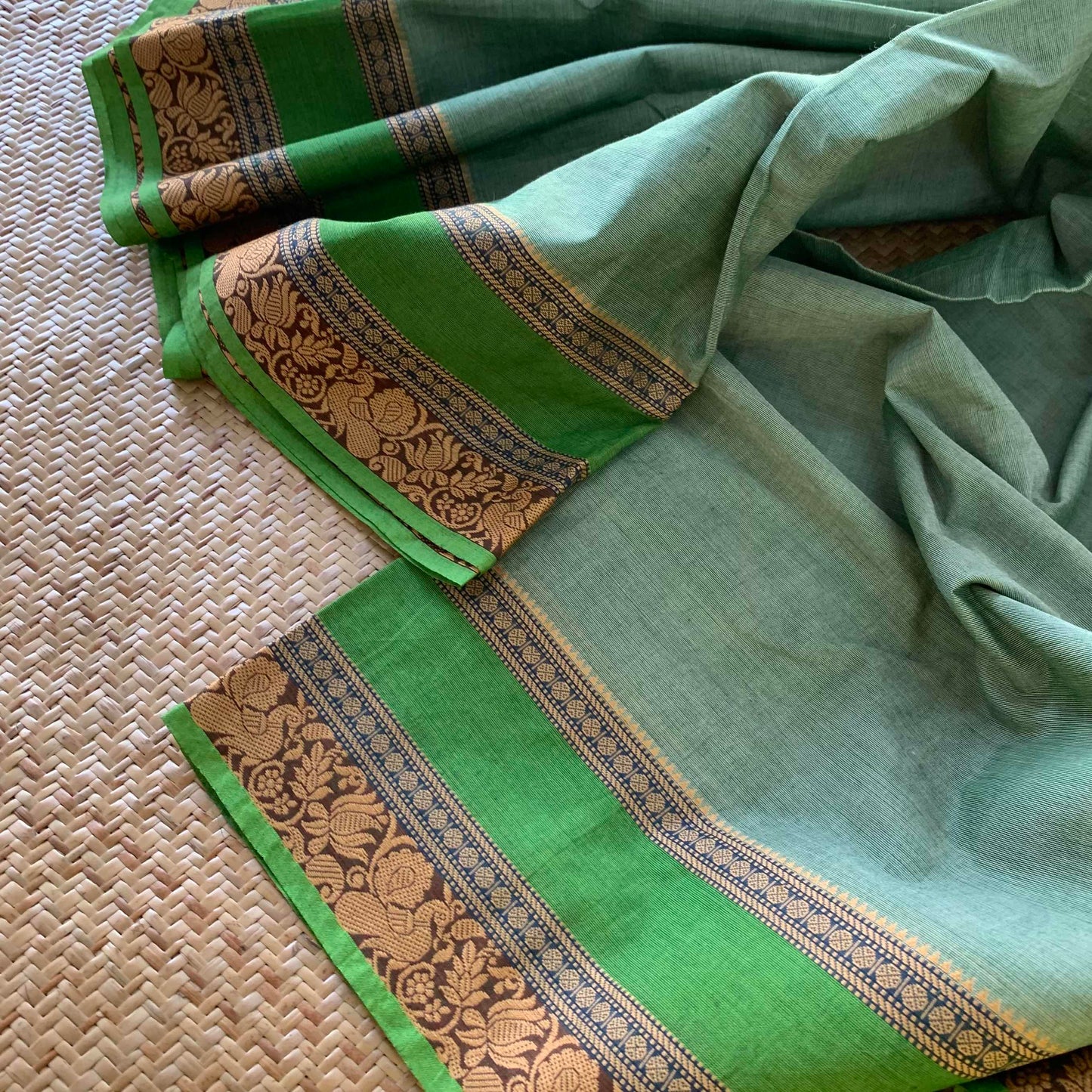 Patch work chettinadu Cotton saree, Green