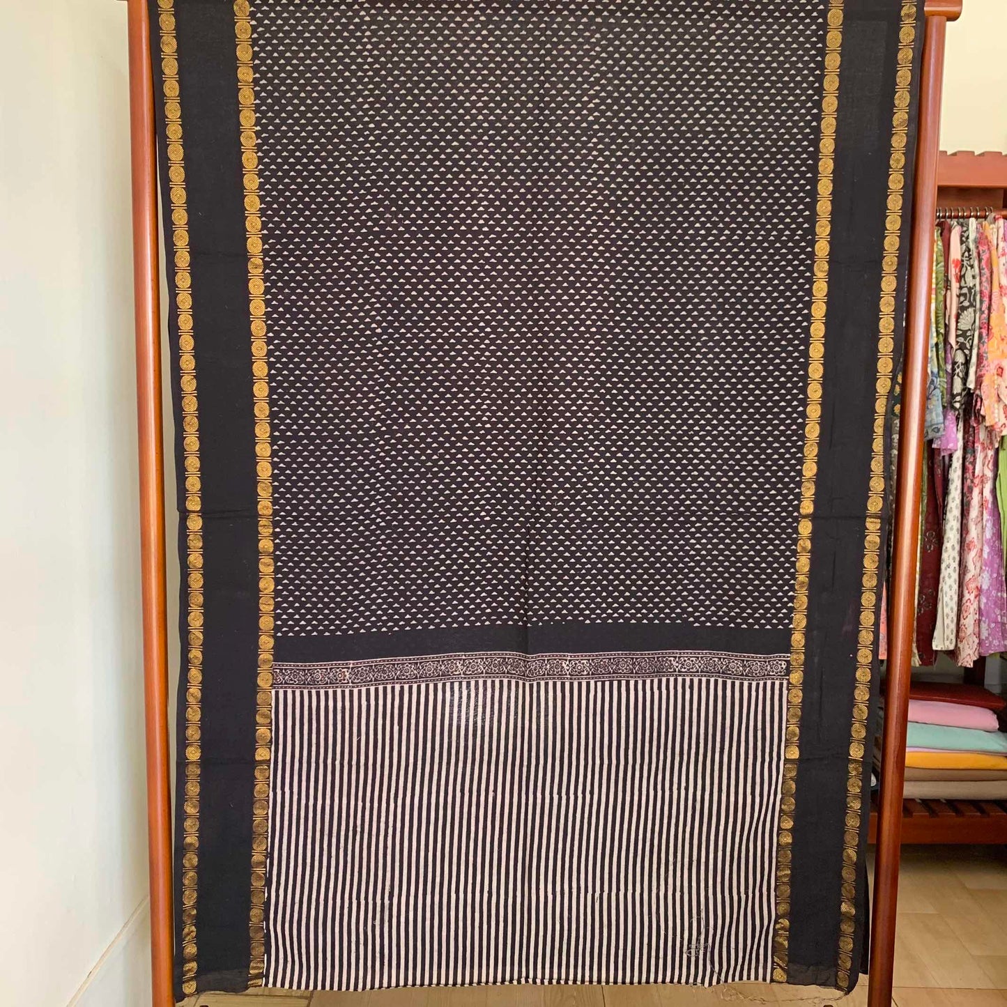 Ajrak Sungudi 2 Piece Salwar Suit Material, Black