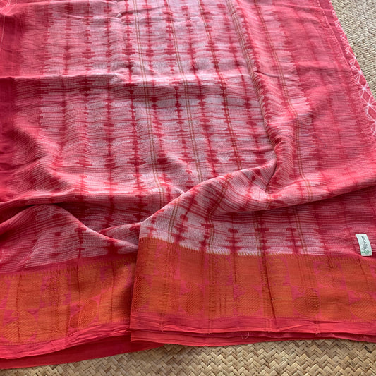 Salmon Pink, Hand Crafted Shibori Sungudi Cotton Saree