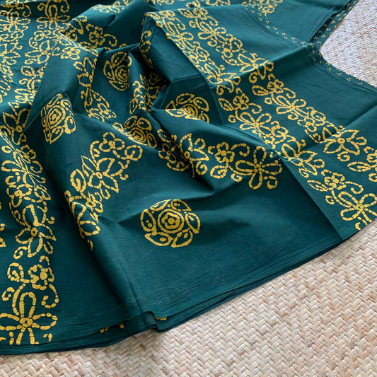 Green Wax Print Sungudi Saree