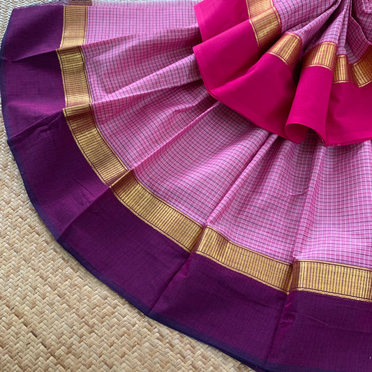 Chettinad Cotton Saree, Pink Tone Saree With Zari Border