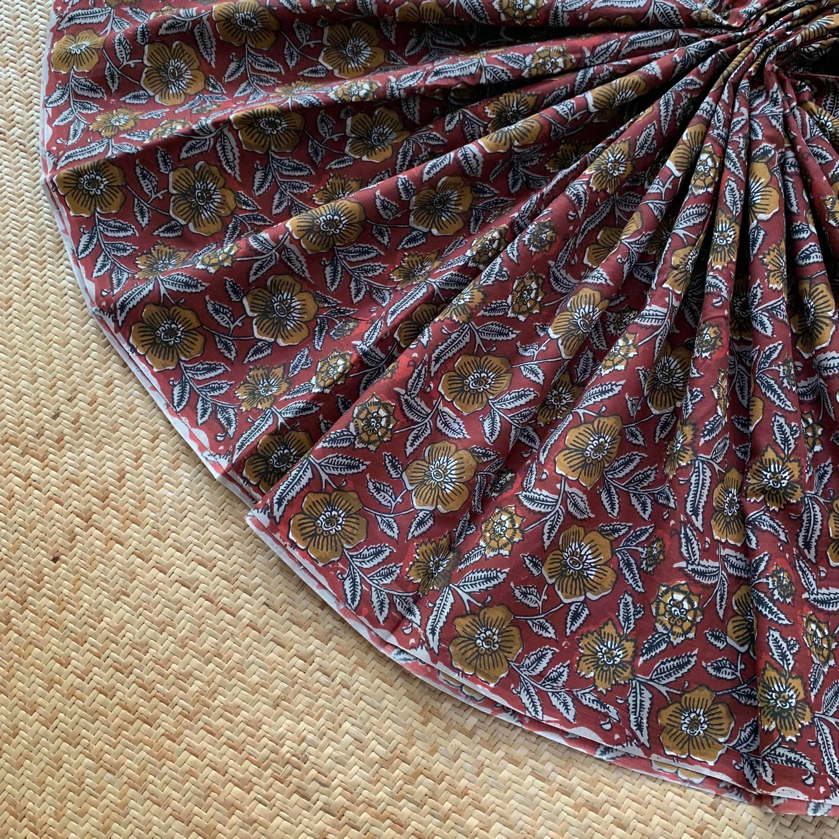 Mul Mul Cotton saree, Jahota Hand Block Printed, Maroon – villvam