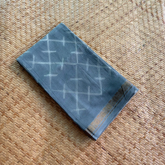 Grey, Hand Crafted Nui Shibori Sungudi Cotton Blouse Piece