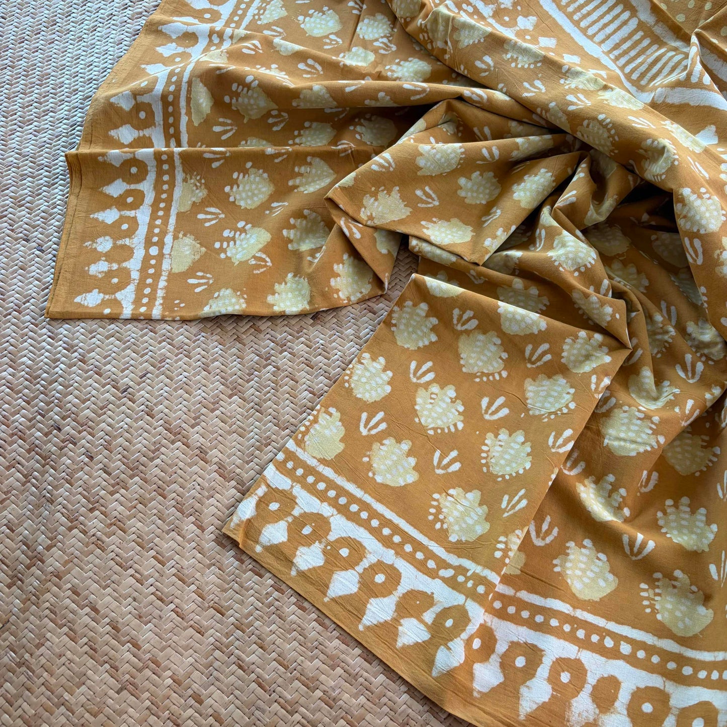 Mul Mul Cotton saree, Hand Block Printed, Mustard