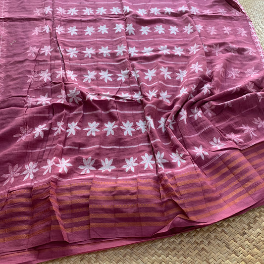 Dusty Pink, Hand Crafted Shibori Sungudi Cotton Saree