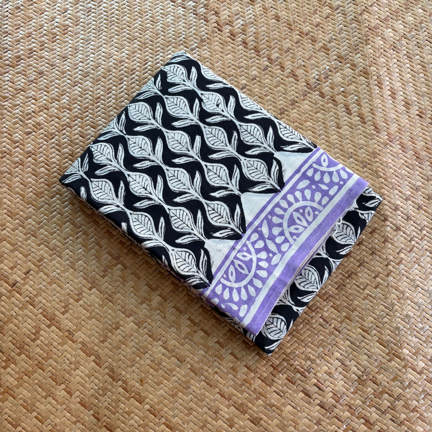 Mul Mul Cotton saree, Hand Block Printed, Black