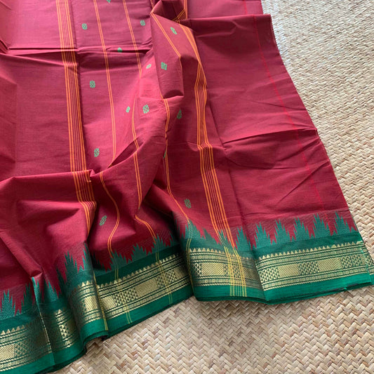 Chettinad Cotton Saree, Maroon Saree With Zari Border