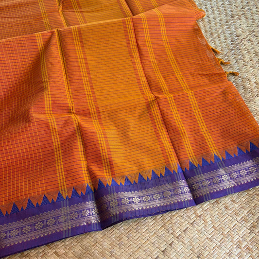 Chettinad Cotton Saree, Orange.
