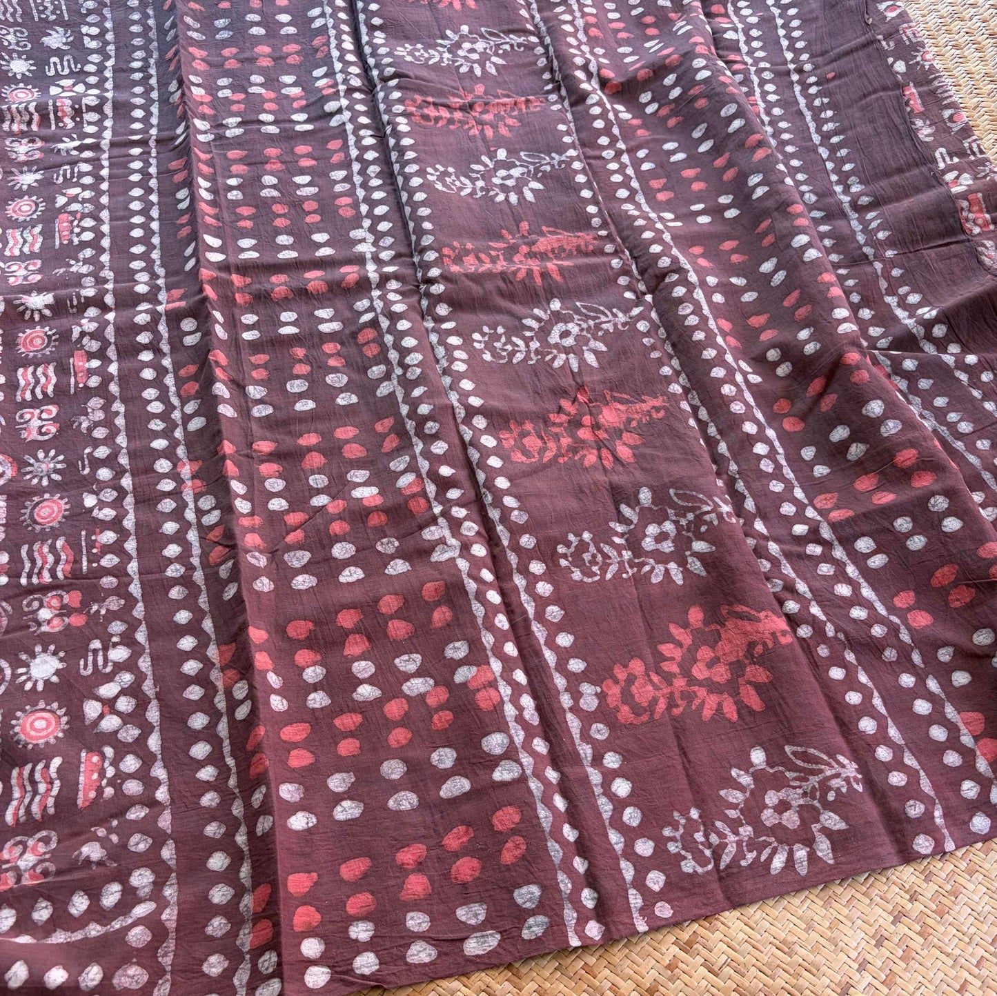 Mul Mul Cotton saree, Hand Block Printed, Dark Mauve