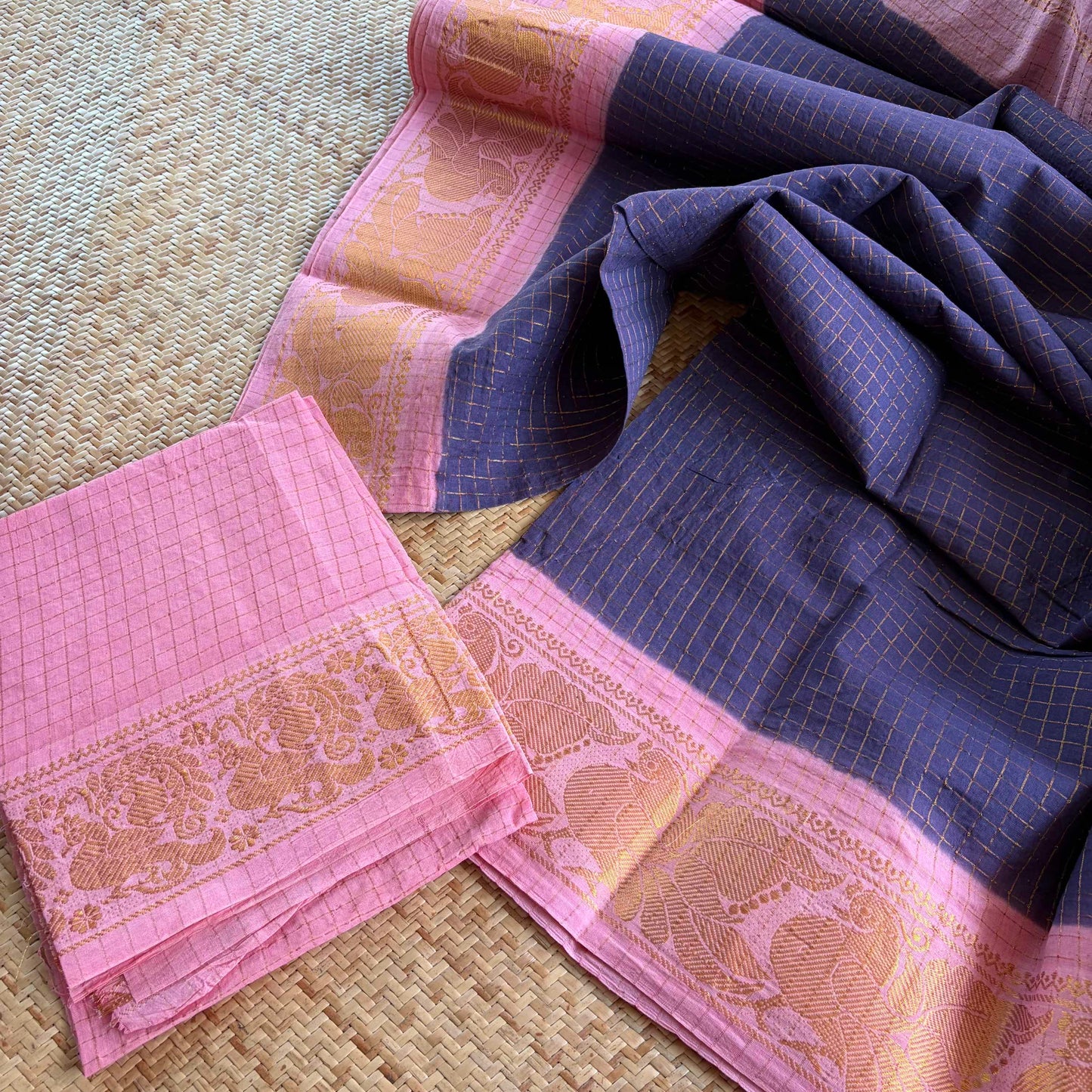 Grey Purple , Zari Kattam Sungudi