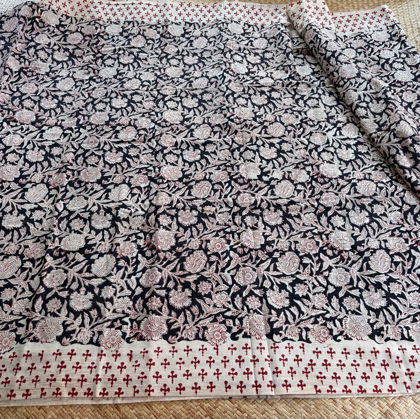 Mul Mul Cotton saree, Hand Block Printed, Black