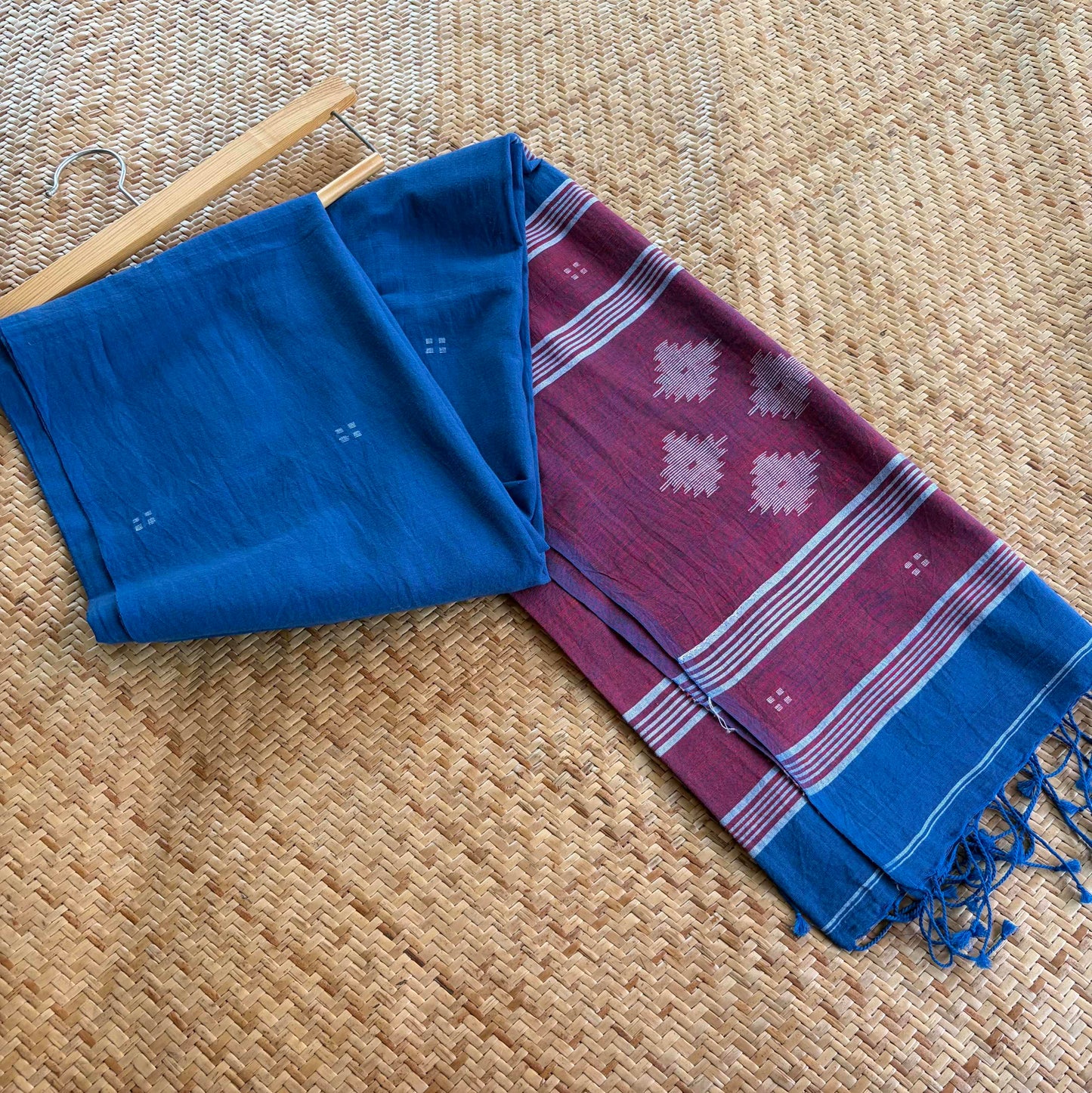 Blue, Jamdani Cotton Handloom Dupatta