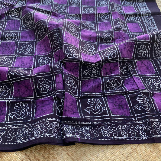 Purple Wax Print Sungudi Saree