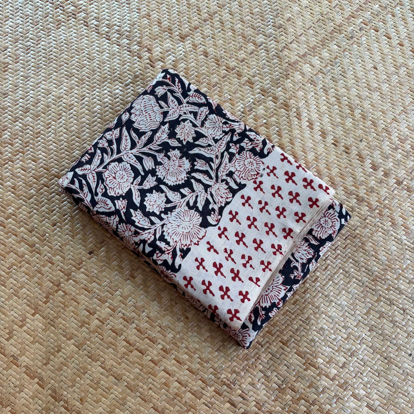 Mul Mul Cotton saree, Hand Block Printed, Black