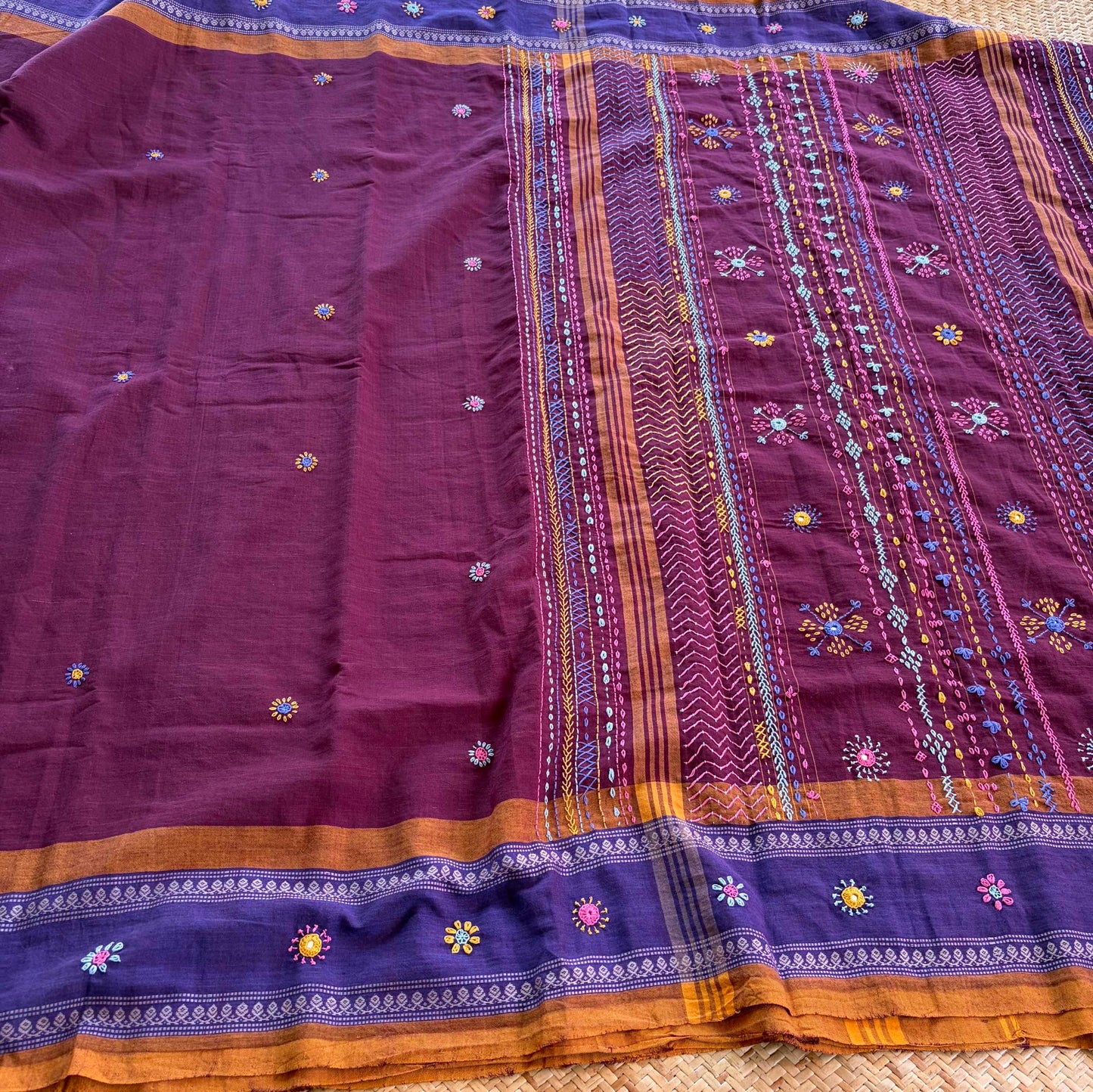 Aruppukottai Handloom Saree with multi colour thread Lambamdi embroidery