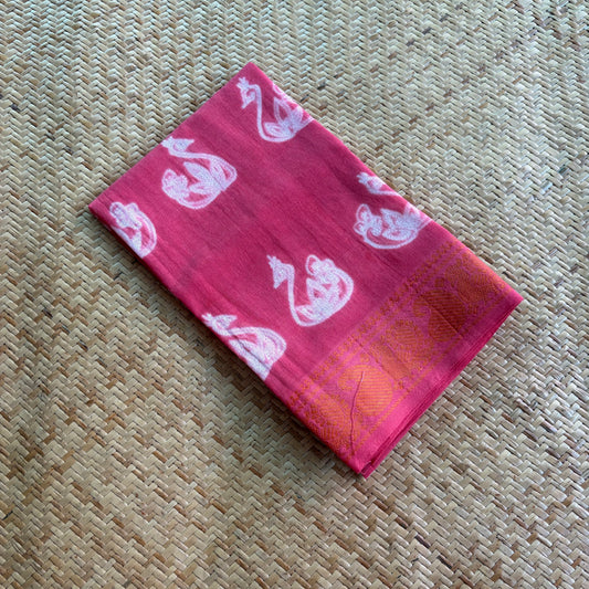 Pink, Hand Crafted Nui Shibori Sungudi Cotton Blouse Piece