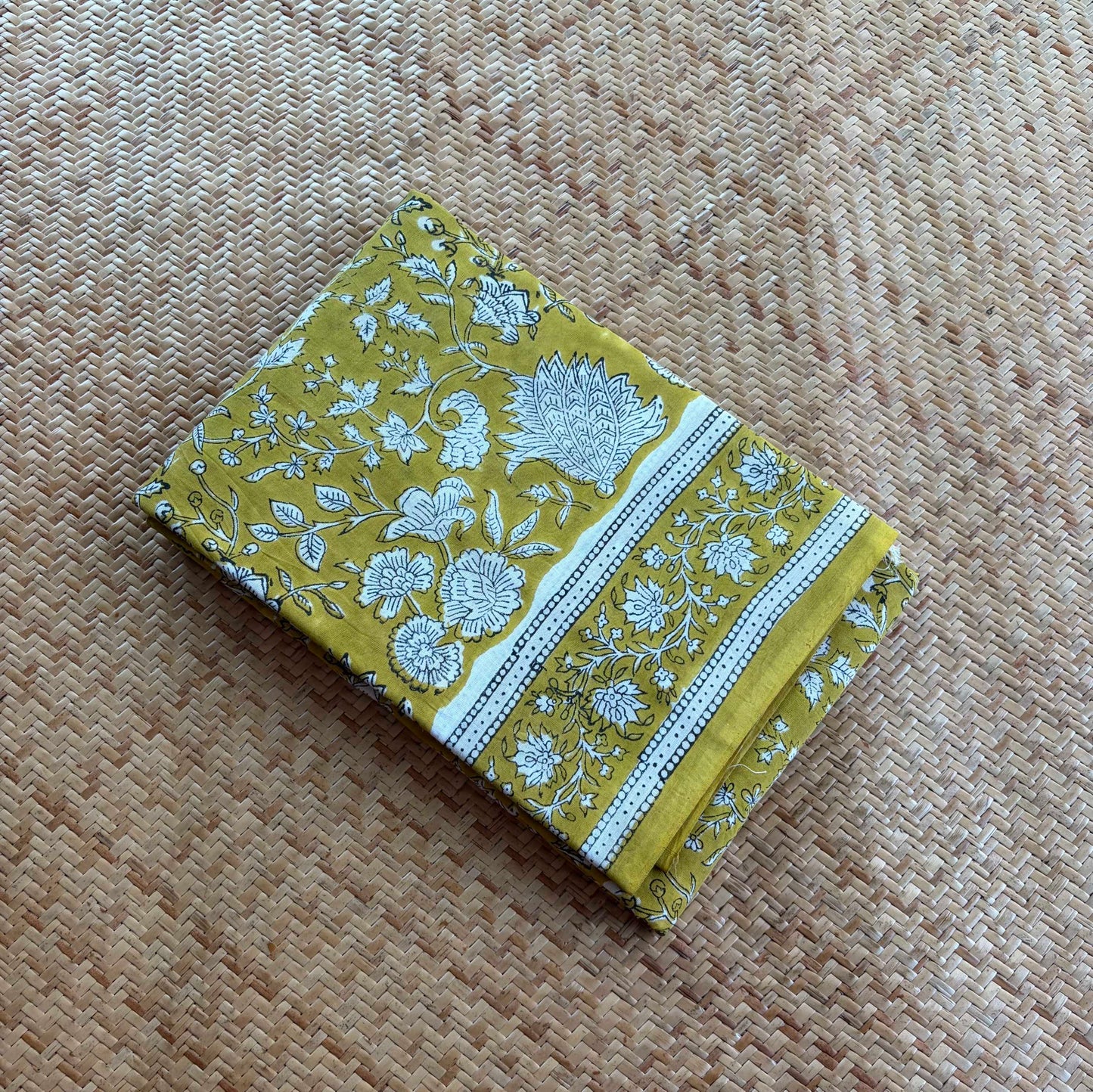 Mul Mul Cotton saree, Hand Block Printed, Mustard