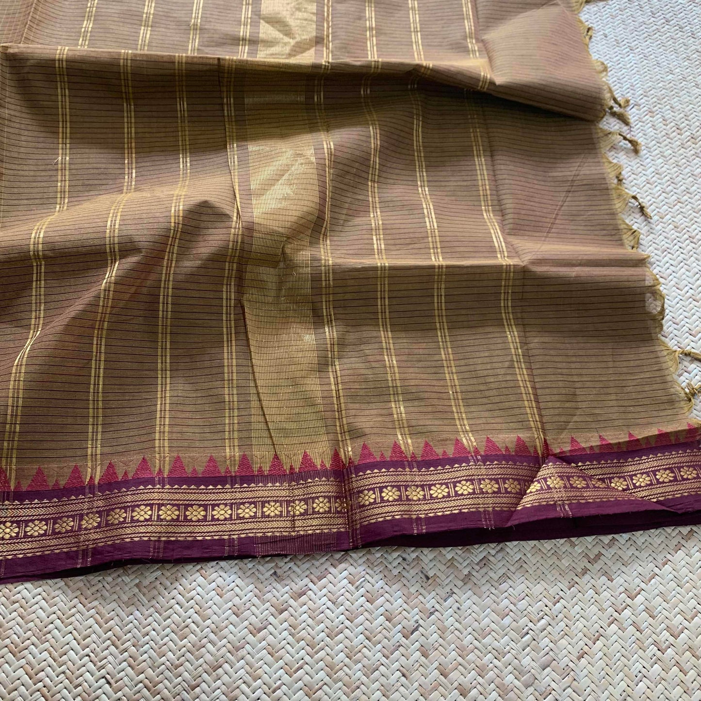 Chettinad Cotton Saree, Brown Saree with Brown Border