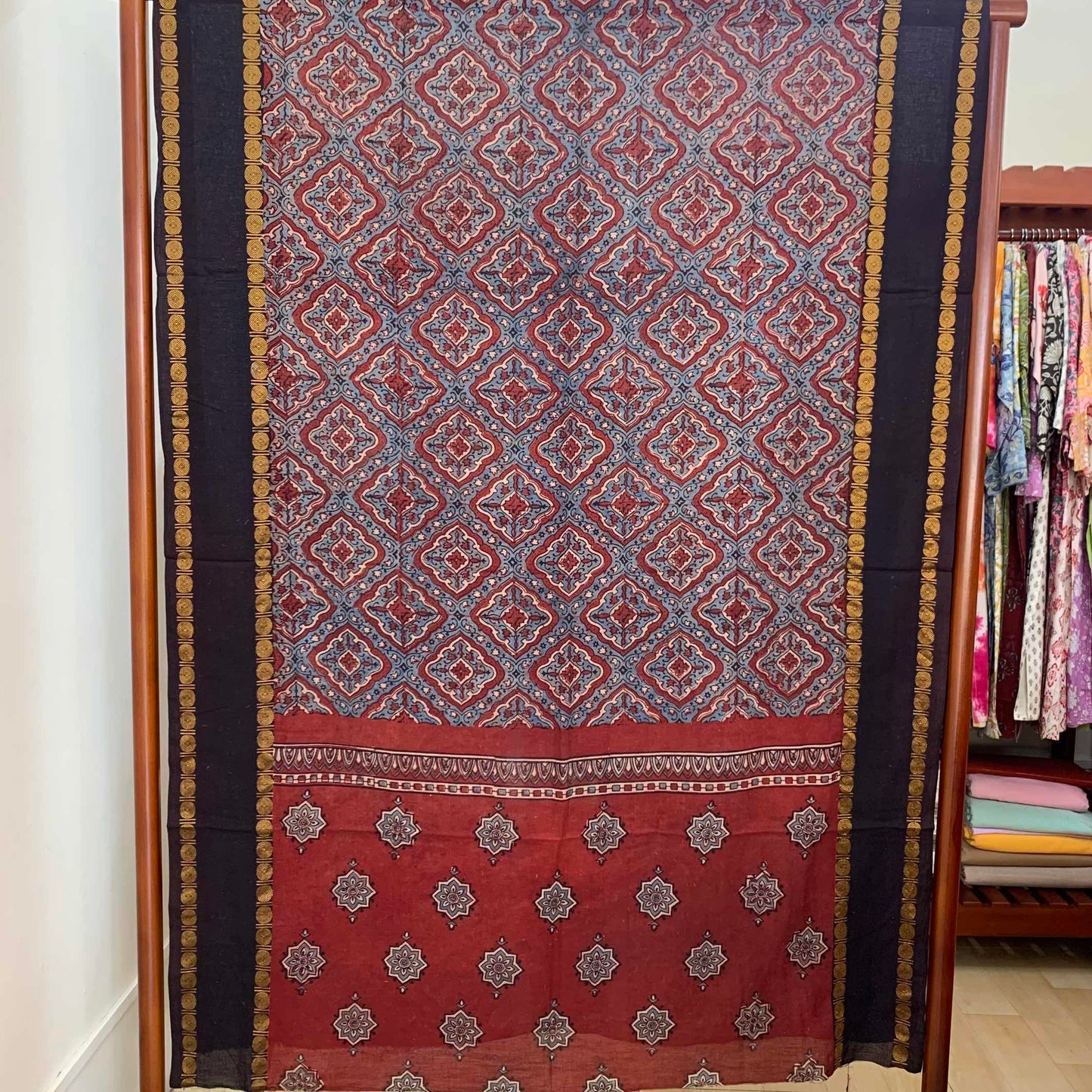 Ajrak Sungudi 2 Piece Salwar Suit Material, Red