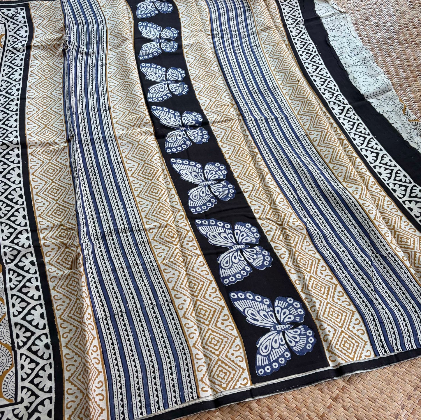 Mul Mul Cotton saree, Hand Block Printed, Mustard