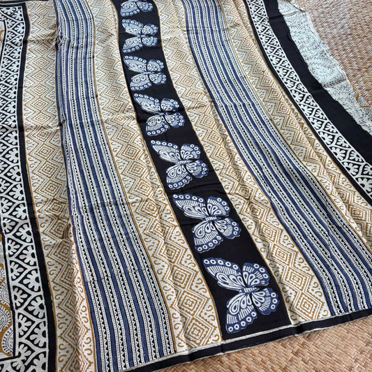 Mul Mul Cotton saree, Hand Block Printed, Mustard
