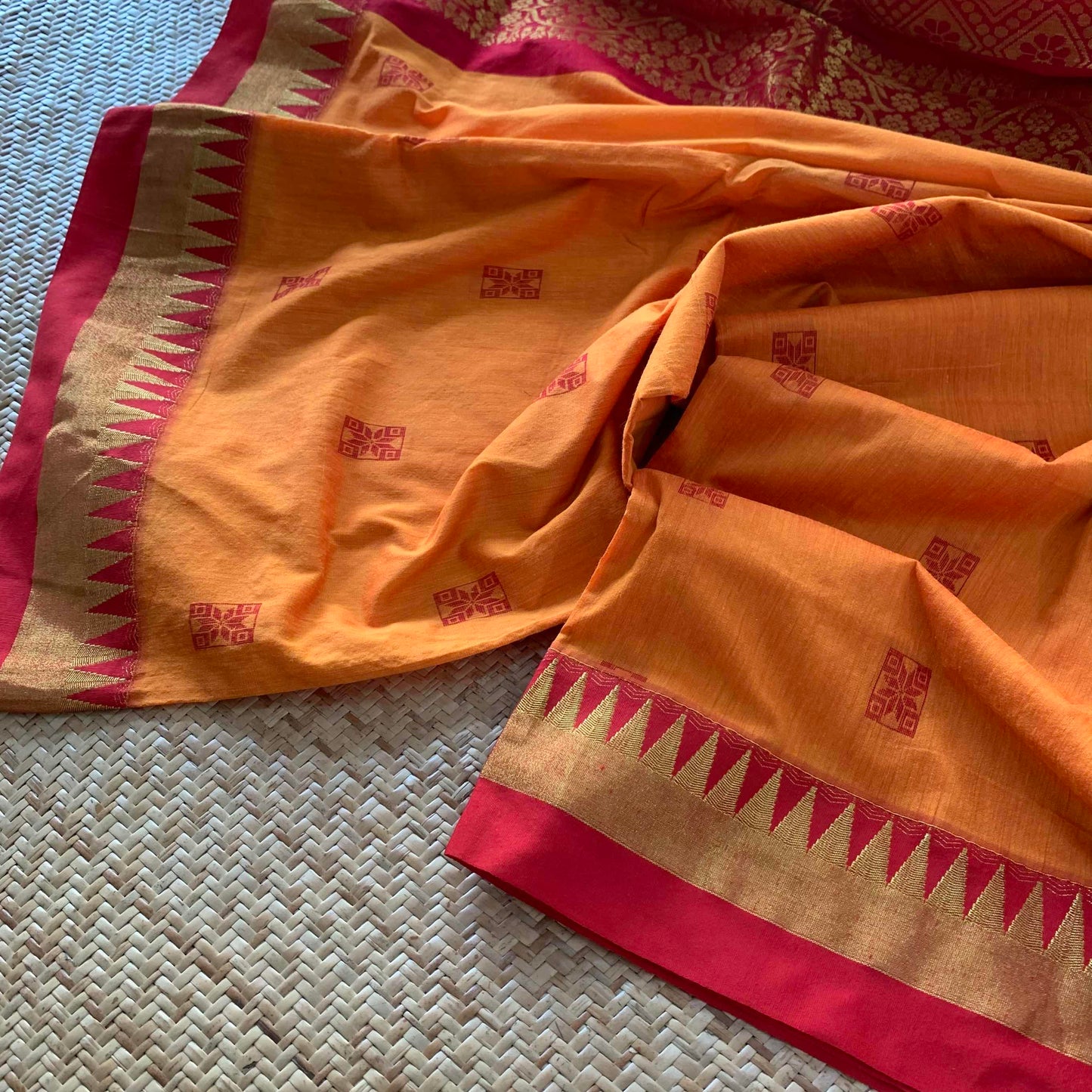 Orange , Kalyani Silk Cotton.