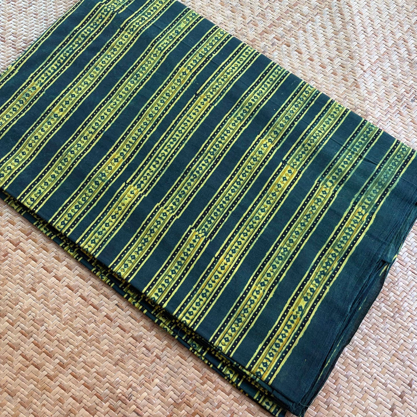 Ajrak Cotton Running Fabric, Green