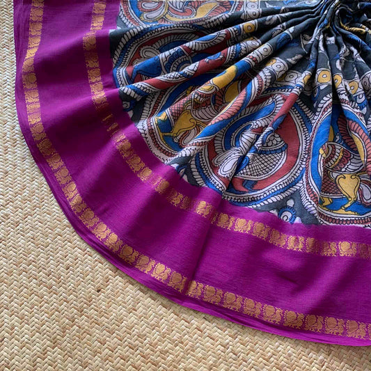 Annam, Kalamkari Hand Painted on a Madurai Sungudi Cotton saree.