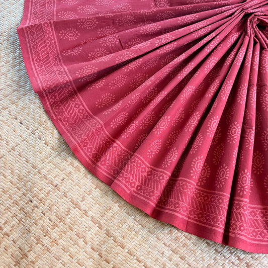 Mul Mul Cotton saree, Hand Block Printed, Maroon