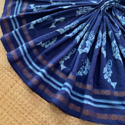 Midnight Blue, Hand Crafted Nui Shibori Sungudi Cotton Saree