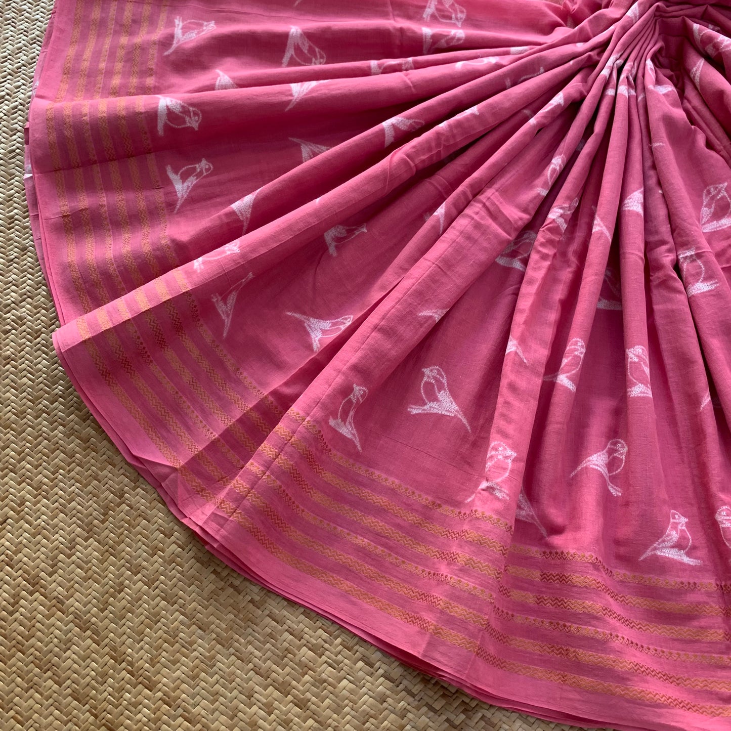 Pink, Hand Crafted Shibori Sungudi Cotton Saree