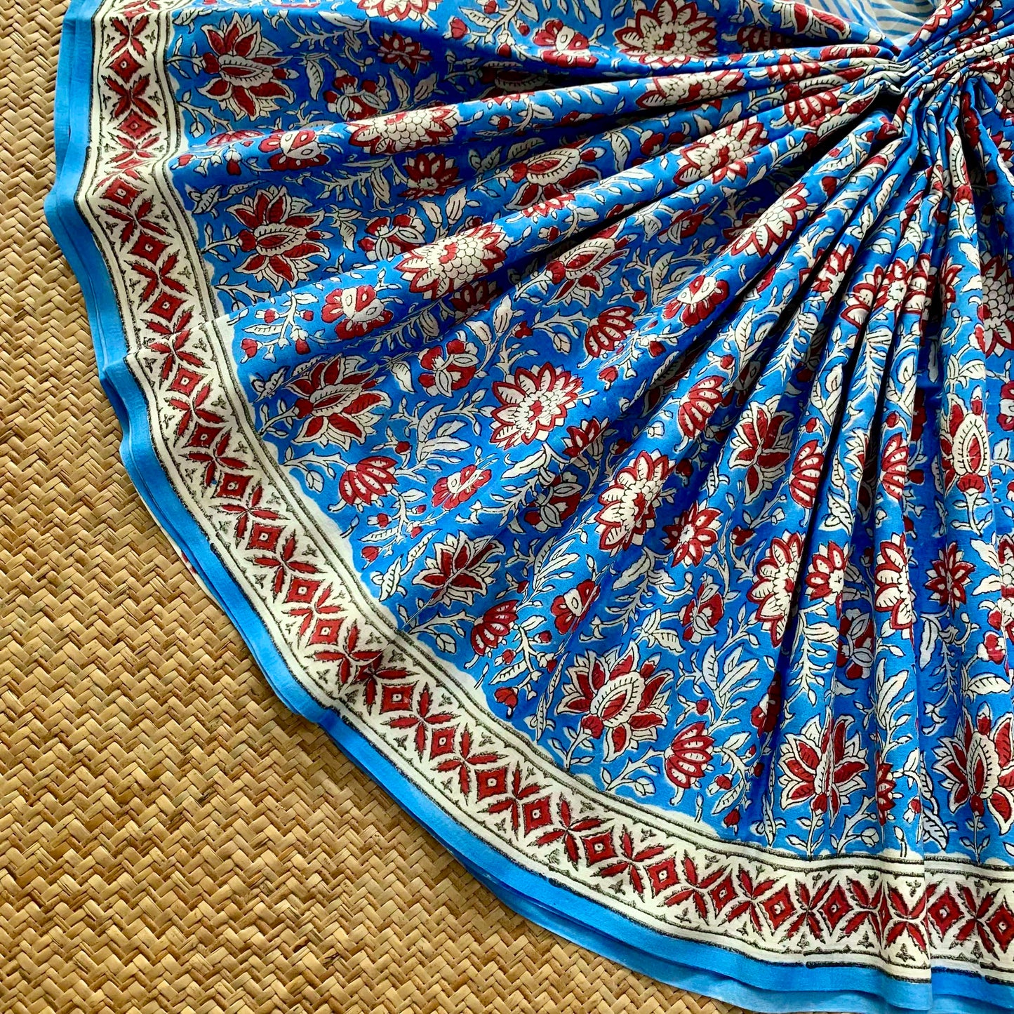 Mul Mul Cotton saree, Bagru Hand Block Printed, Blue