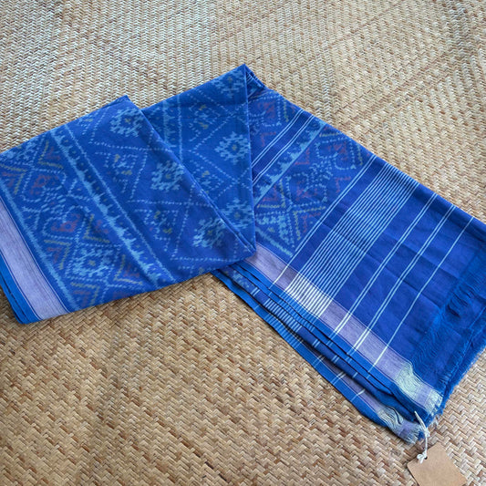 Blue, Genuine Patola Cotton Handloom Dupatta